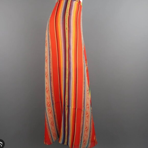 RALPH LAUREN Mexican Serape Blanket Print 100% Silk Maxi Skirt Size 10 - Picture 4 of 6